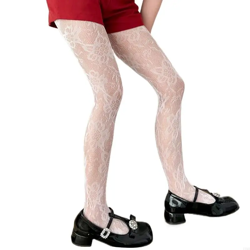 49MB Women Flower Pattern Fishnet Tights Aesthetic Sheer Mesh Lace Colorful Pantyhose