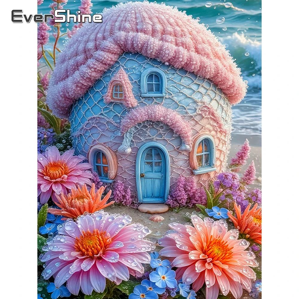 Evershine Diamant Malerei Haus voller Bohrer Stickerei Cartoon Kunst Strass Mosaik Blume Chrysantheme Kind Geschenk