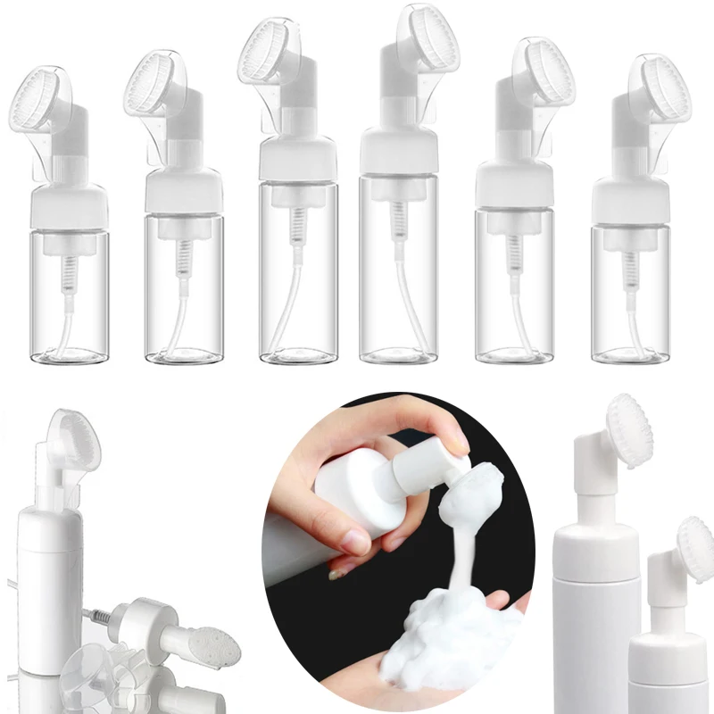 

5Pcs 100ml-250ml Plastic Soap Foaming Bottles Portable Facial Cleanser Foam Pump Containers w/ Silicone Foam Massage Brush Head