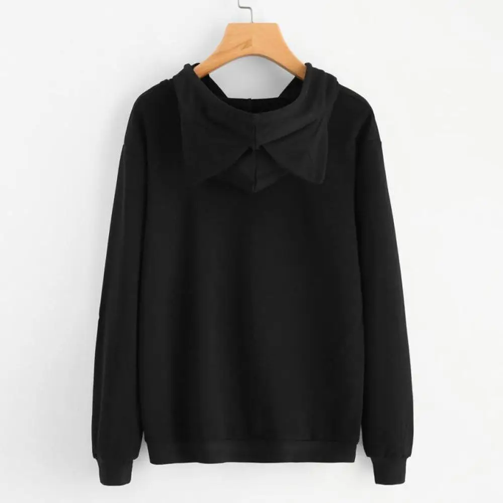 Long Sleeve Hoodies Sweatshirt For Women Cute Cat Print and Ear Kangaroo Pocket Drawstring Hooded Jogger Pullover Tops