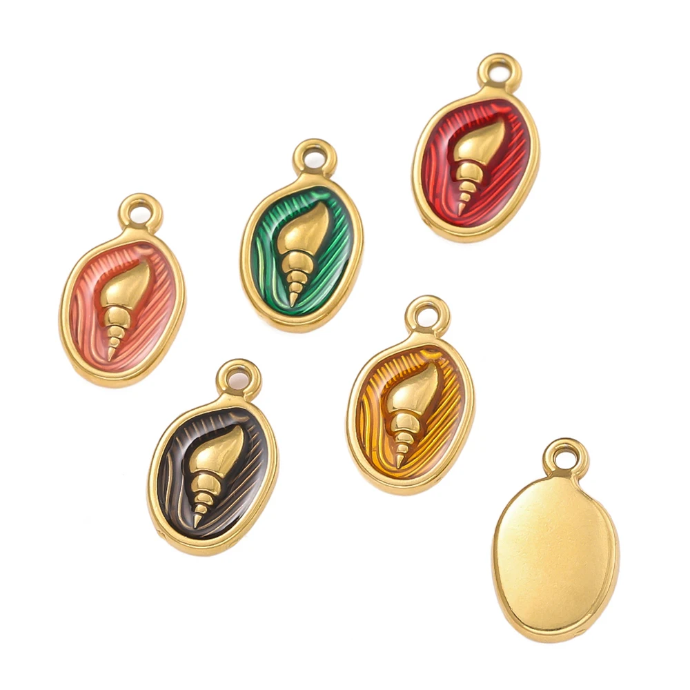 

2Piece/Pack Stainless Steel Oval Shape Pendants with Conch for Necklace Bracelets Jewelry Making Supplies Accessories