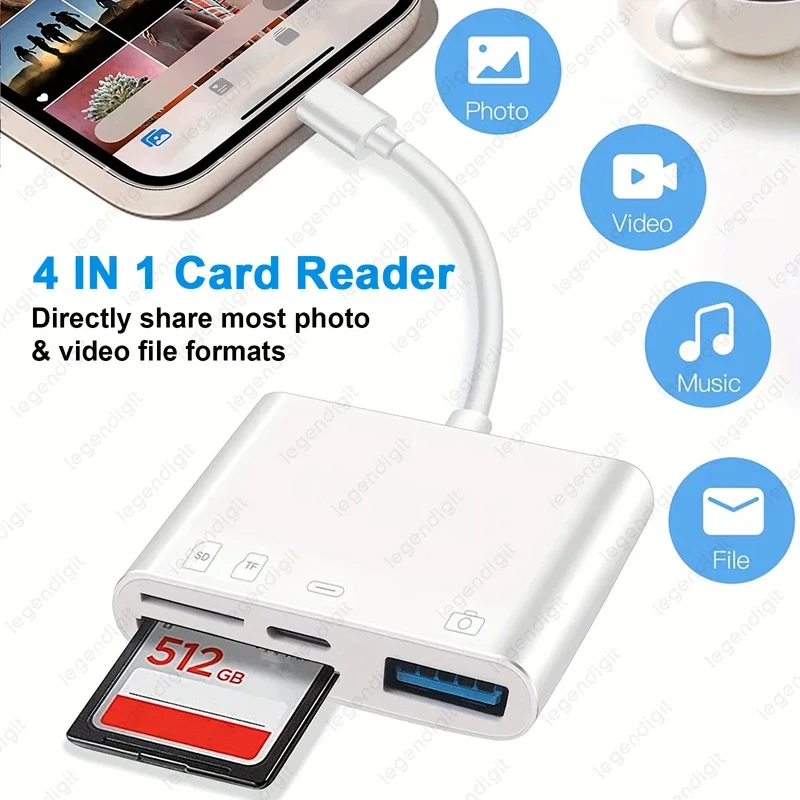 4in1 TF SD Card Reader for iPhone with iOS Charging Adapter OTG Cable Camera Adapter Memory Card Reader Micro SD Card Converter