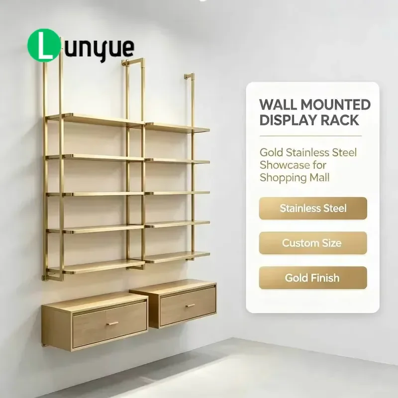 Luxury Stainless Steel Titanium Plated 4 Layer Black Glass Wall Mounted Floating Shelf Rack Durable Eco Friendly Home Decor