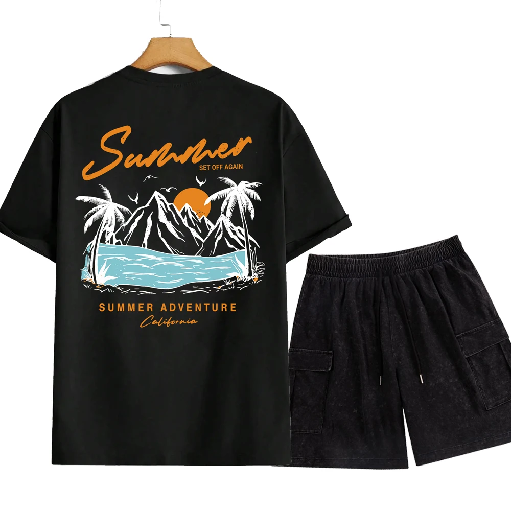 

Summer Set Off Again Adventure California Mens T-Shirt Set Cotton Loose Tee Clothing Fashion Sweat Clothes Oversized Summer Tops