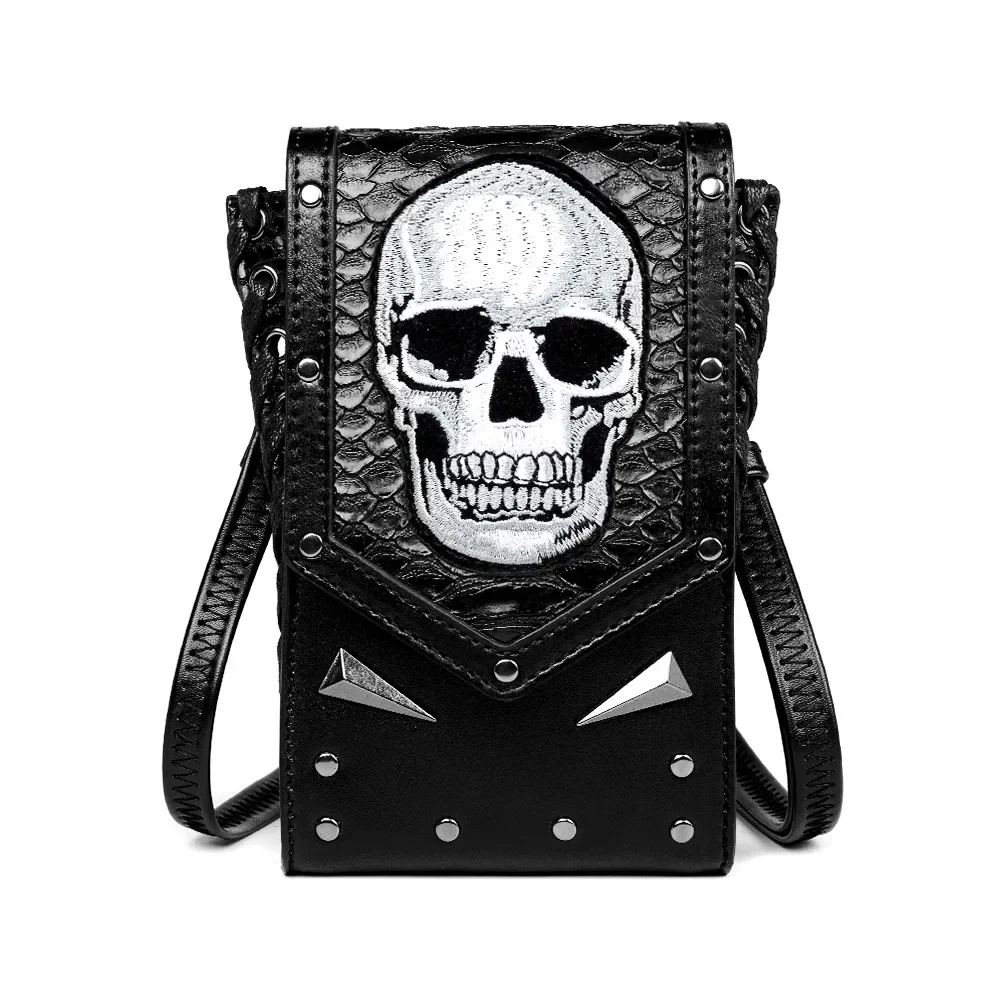 Unisex Outdoor Skull Rivet Locomotive Bag Neutral Skull Leather Backpack Medieval Retro Steampunk Single Shoulder Messenger Bag