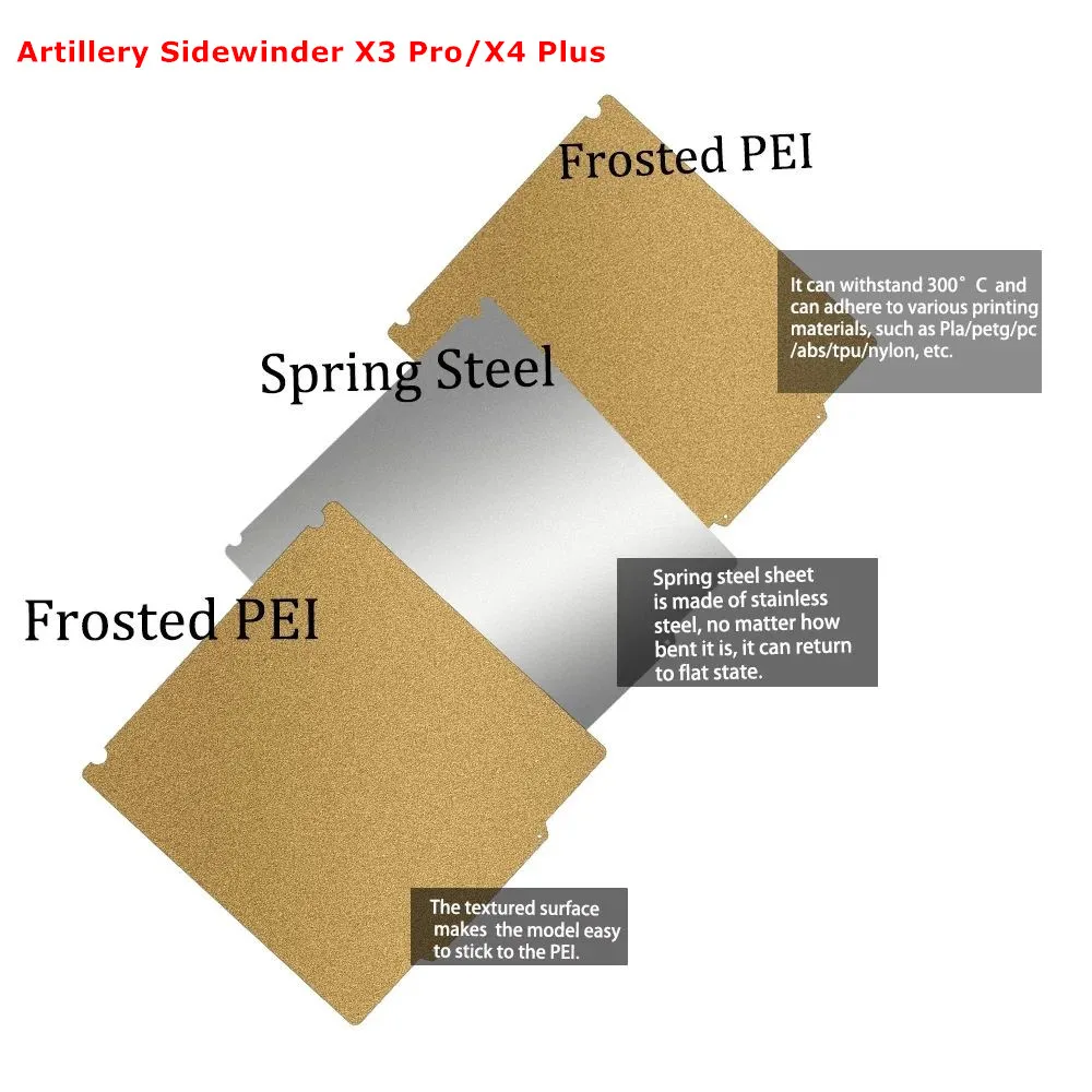 

Double Sided PEI Powder Coated Spring Steel 250x250mm Build Plate Platform for Artillery Sidewinder X4 Pro/X3 Pro 3D Printer
