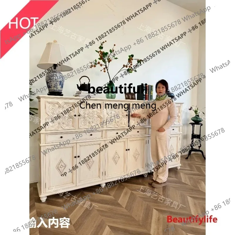 French retro solid wood porch cabinet antique living room wall locker entry foyer decorative storage cabinet