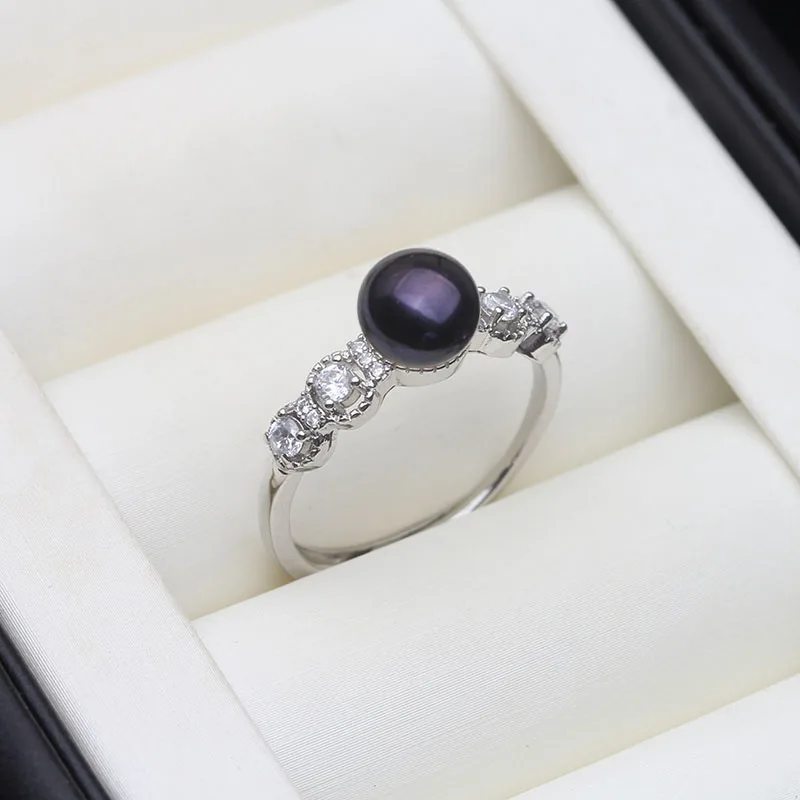 Real Natural Freshwater Pearl Rings,Vintage 925 Silver Ring with Real Pearls Adjustable Mother Wife Birthday Gift  White Black
