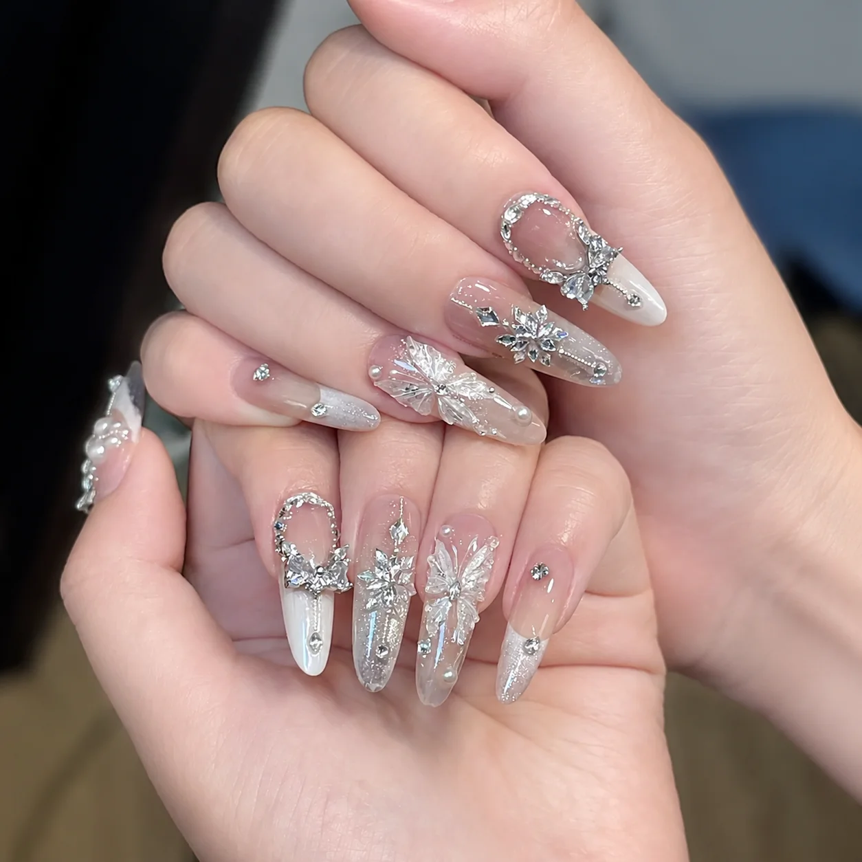 50pcs Clear Zircon Nail Charms Ice Arrow Inverted Edge Rhinestones 3D Shiny Nail Art Decorations DIY Manicure Accessories