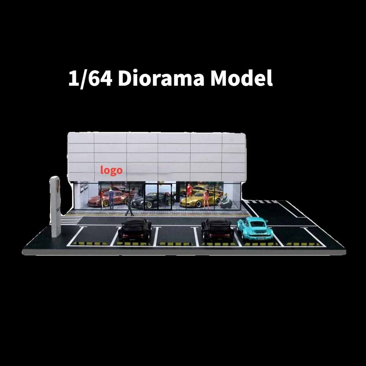 1/64 Diorama Car Garage Model LED Lighting City Showroom Outdoor Car Showroom Parking Lot Scene Display Building Model Gift