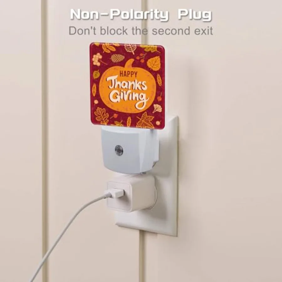 Happy Thanksgiving Night Light for,Autumn Fall Orange Pumpkin Maple Leaf Night Light Plug in with Dusk to Dawn Sensor, 0.5w Ene 3