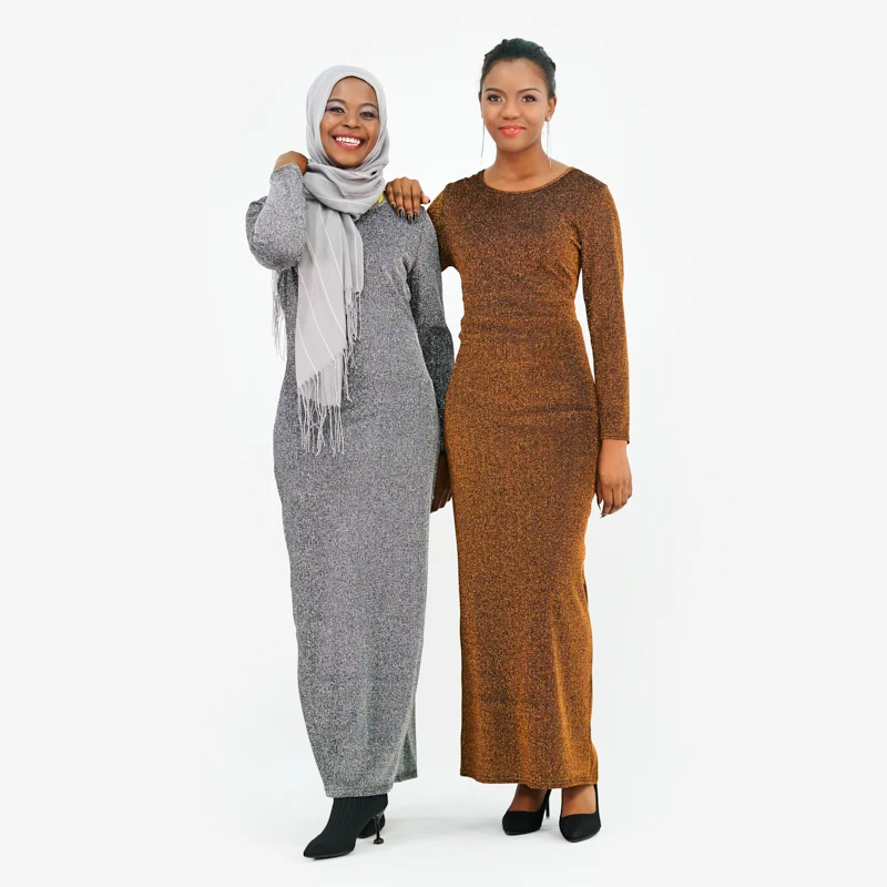 

New Arrival Womens Dresses Traditional Muslim Clothing Shiny Polyester Inner Dress Closed Abaya Women Muslim Dress Slim Inner