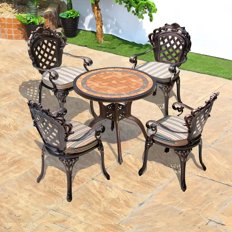 2024 New Outdoor Iron Art Tea Table Set 5-Piece Rust-Resistant Cast Aluminum Tables And Chairs Courtyard Garden Hotel Urniture