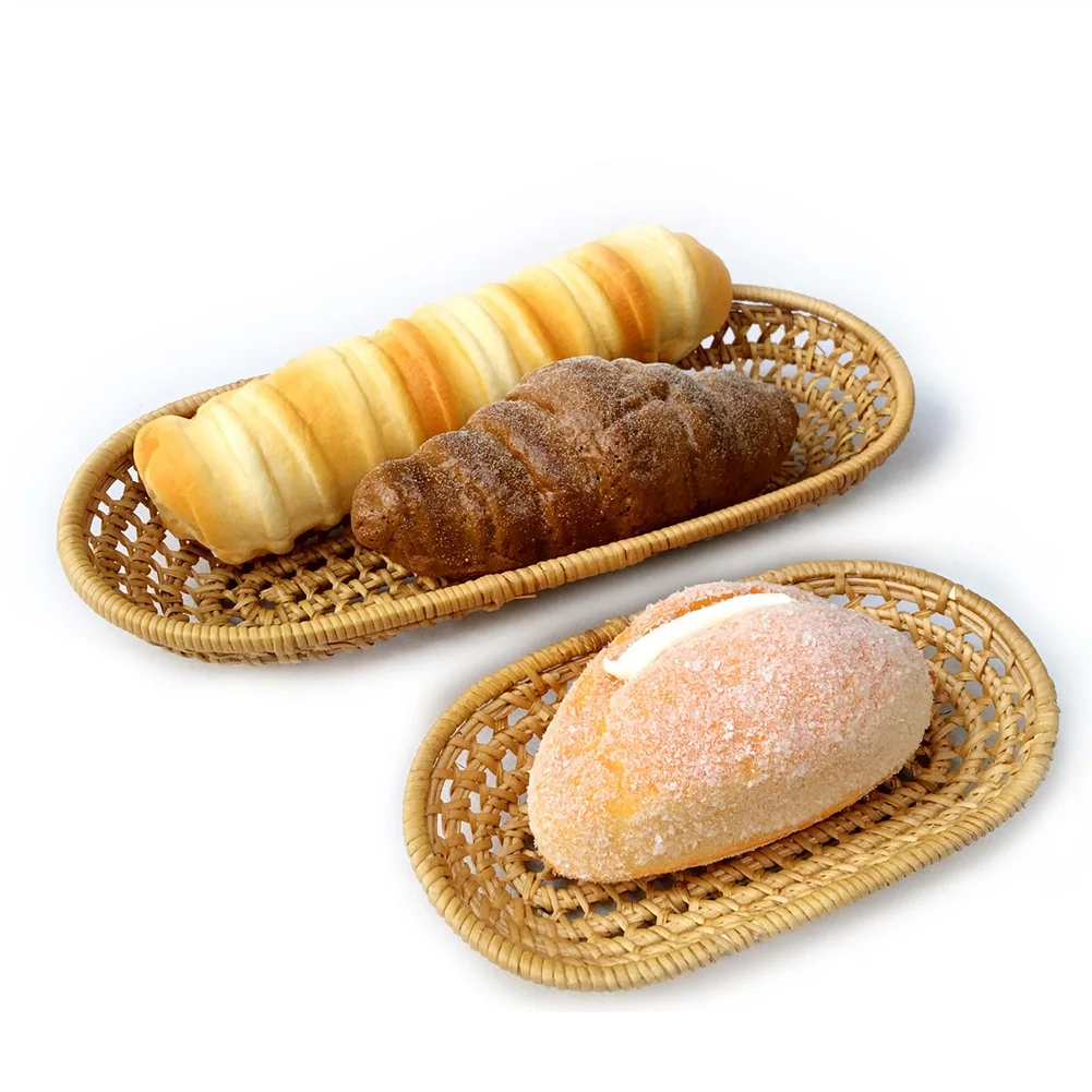 Oval Rattan Woven Storage Basket Bread Fruit Food Storage Tray Knife And Fork Baskets Breakfast Display Box Kitchen Storage 1pc