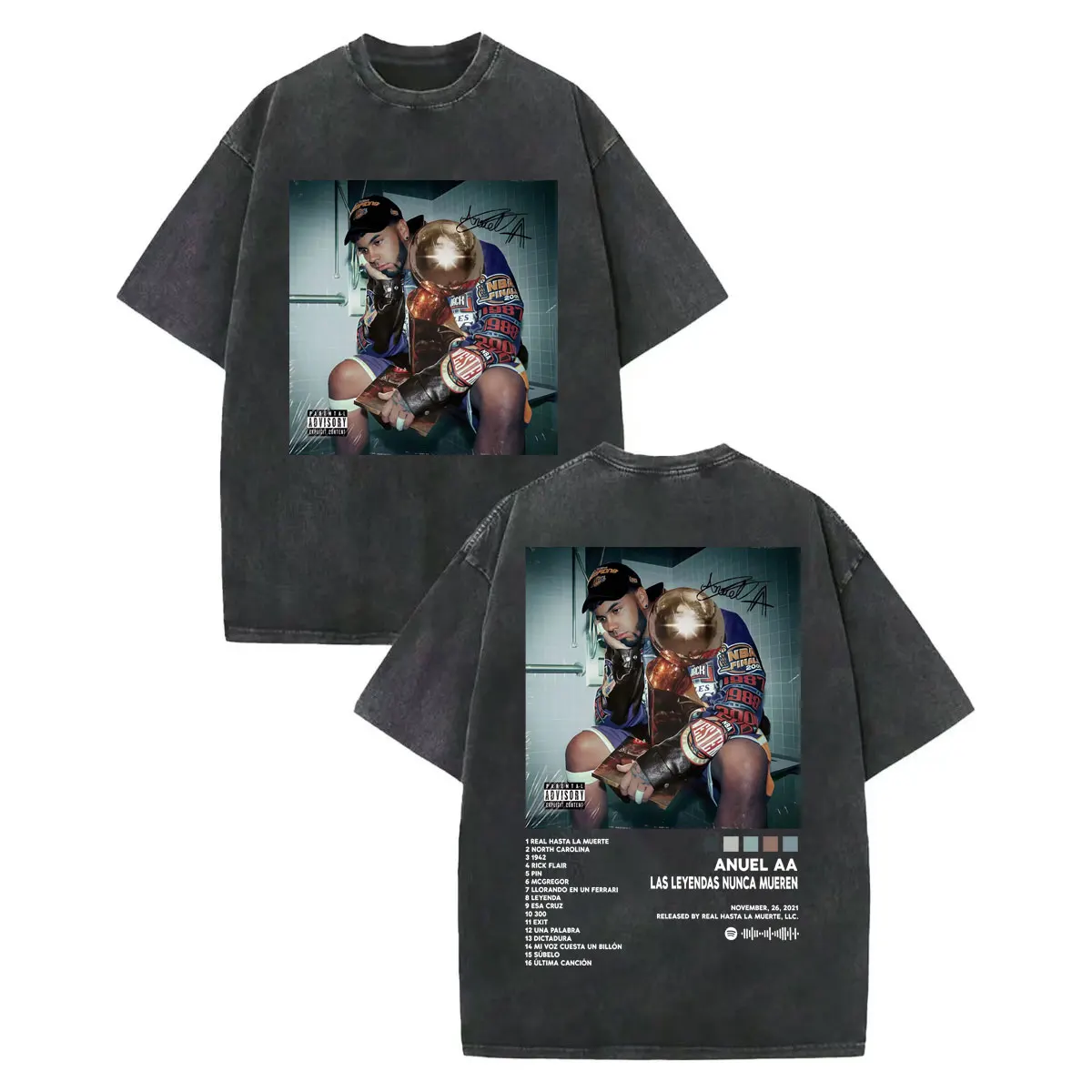 

Vintage Washed Rapper Anuel AA Music Album Graphic T Shirts Fashion Hip Hop Pop Music T-shirt Men's Casual Loose Cotton T-shirts