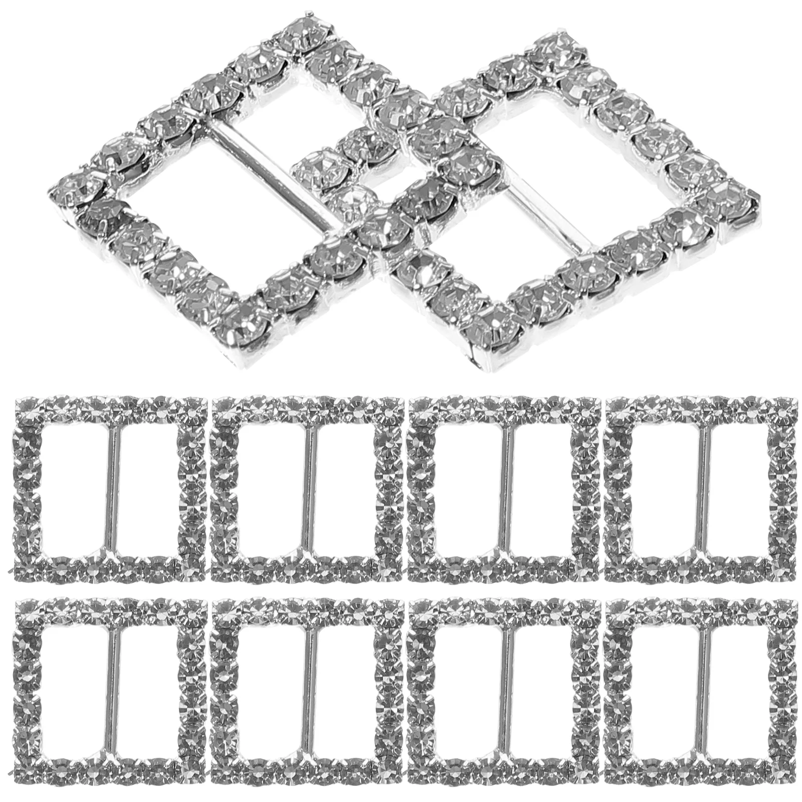 10 pçs em forma quadrada strass cravejado fita fivela sliders para diy artesanato presente de casamento (prata) sliders de fita