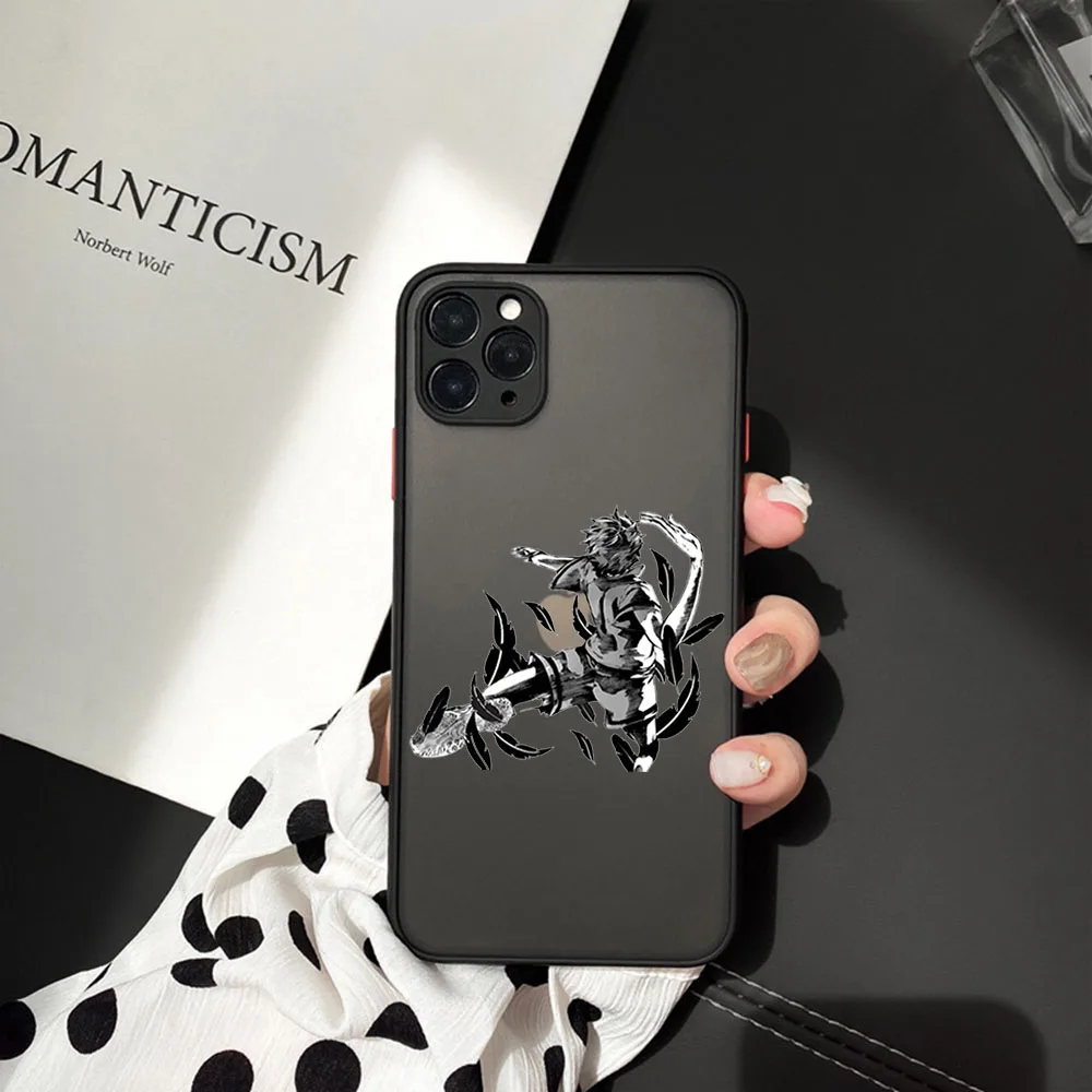 Frosted Translucent Phone Case For iPhone 16 15 14 Pro Max 7 8 Plus 11 12 13 Mini X XS Max Volleyball Haikyuu Hinata Black Cover