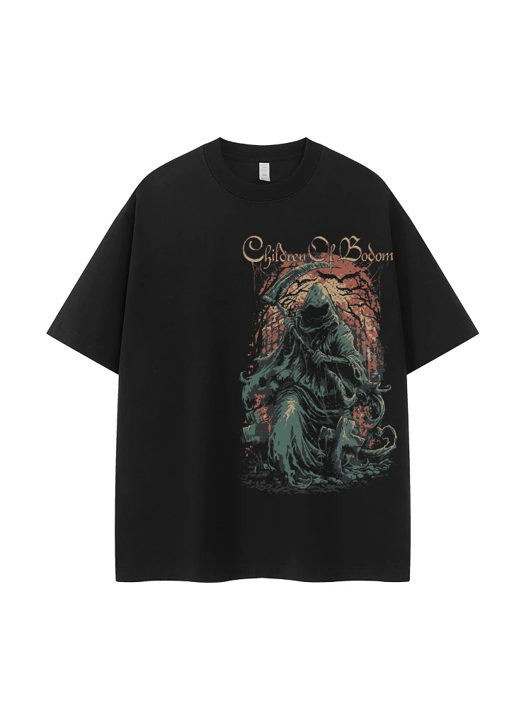 Children of Bodom Band American Style Loose Shoulder T-Shirt Short Sleeve Breathable Cotton Casual Fashion Urban Scene