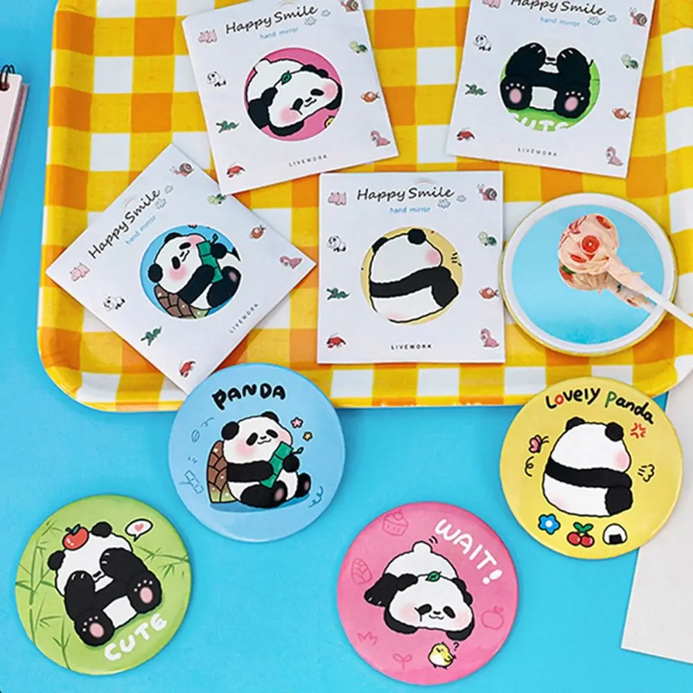 Touch Up Small Round Mirror Mini Panda Small Mirror Cartoon Portable Makeup Mirror Creative Single-sided Pocket Mirror Outdoor