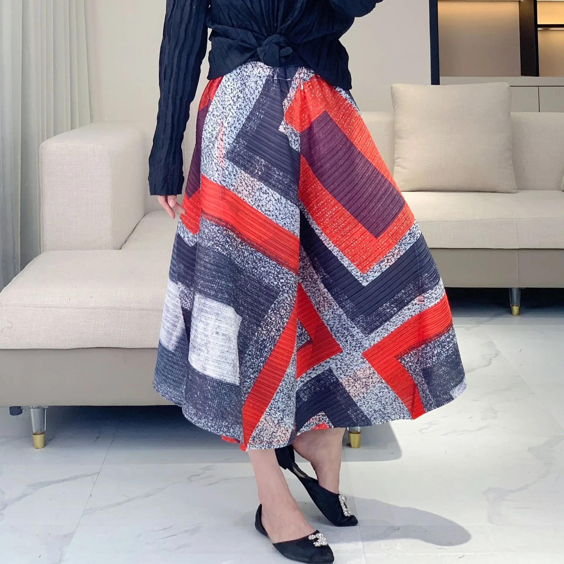 

Miyake Pleated Skirt Pants Women's High-Waisted Elegant Fashionable Versatile Wide-Leg Pants Loose Casual Ethnic-Style Pants