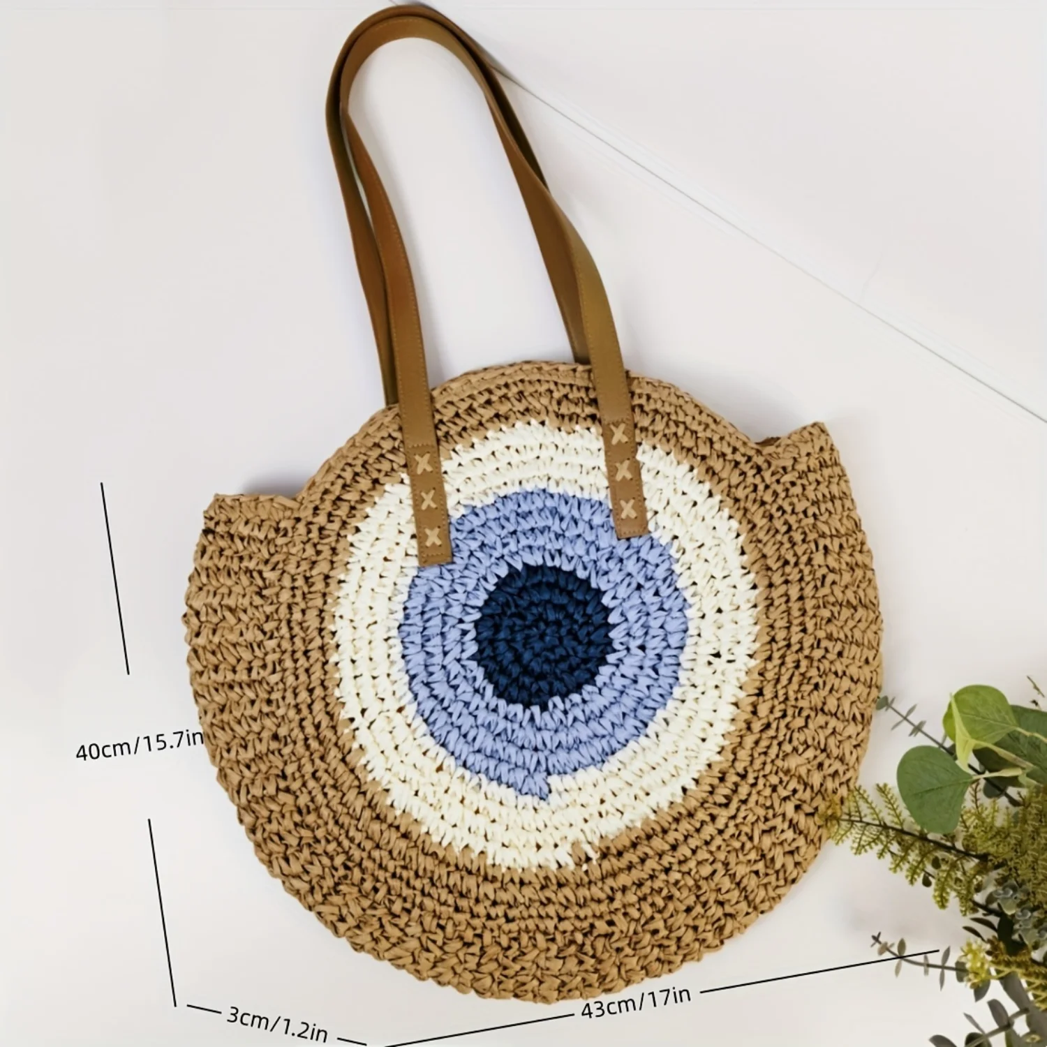 Contrast Straw Woven Tote Bag, Large Capacity Summer Beach Bag, Casual Travel Holiday Shoulder Bag