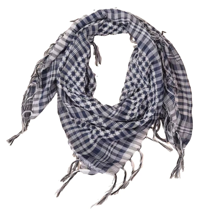 Checked Headwrap Shemagh Scarf for Muslims Arab Keffiyeh Headscarf for Arabian Dubai Military Tactics Neck Wrap Scarf