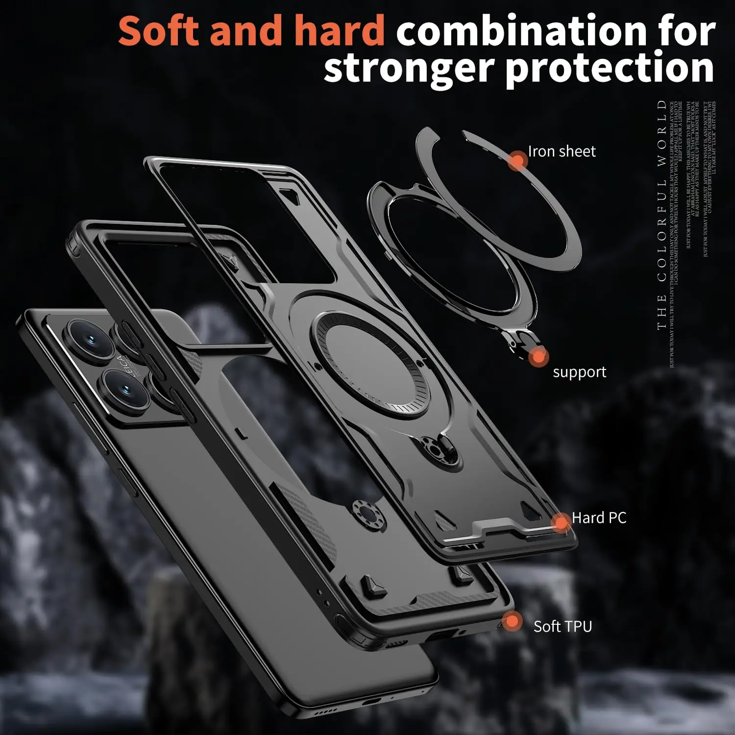 Case For Xiaomi 14T Pro Poco X6 Pro Redmi 13C Note 13 Pro Plus 4G 5G Rotatable Magnetic Grade Rugged Kickstand Ring Holder Cover