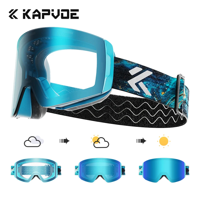 KAPVOE Photochromic Ski Goggles Double Layers Lens Anti-fog UV400 Big Ski Glasses Winter Skiing Snowboard Men Women Snow Goggles