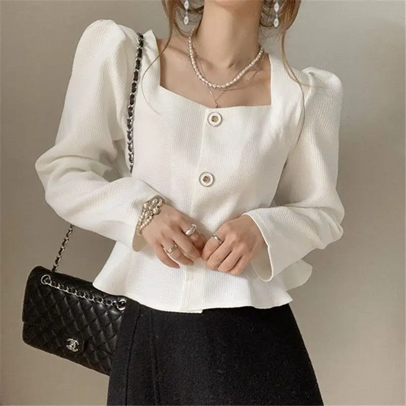 Jackets Women Elegant Vintage Ruffles Chic French Style Office Lady Spring Overcoats Crop Designed Aesthetic Popular Puff Sleeve