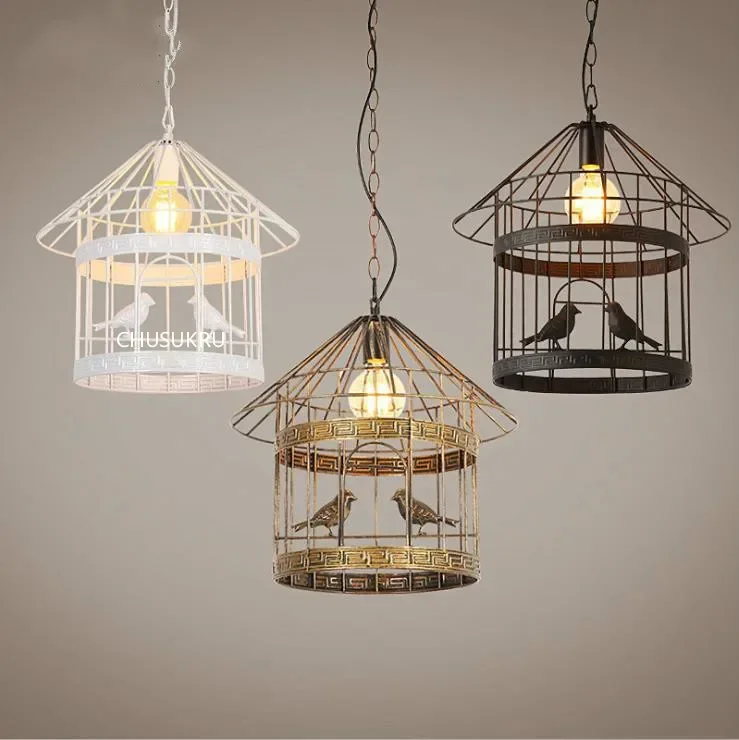 

American retro iron birdcage Pendant lamp creative personality Nordic Industrial style Cafe Restaurant Bar bird Chandelier