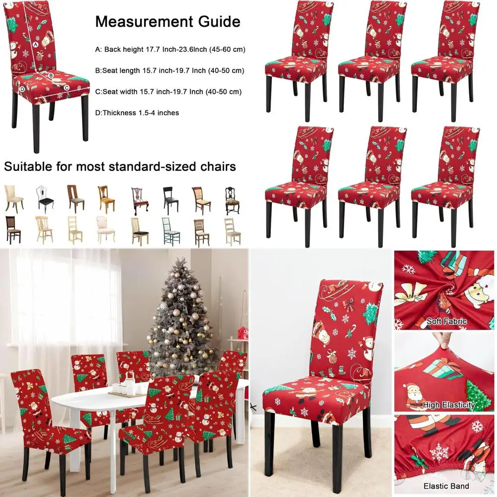 

Set of 6 Spandex Santa Claus Red Chair Covers for Christmas Dining Room, Kitchen Seat Covers, Xmas Party Decorations