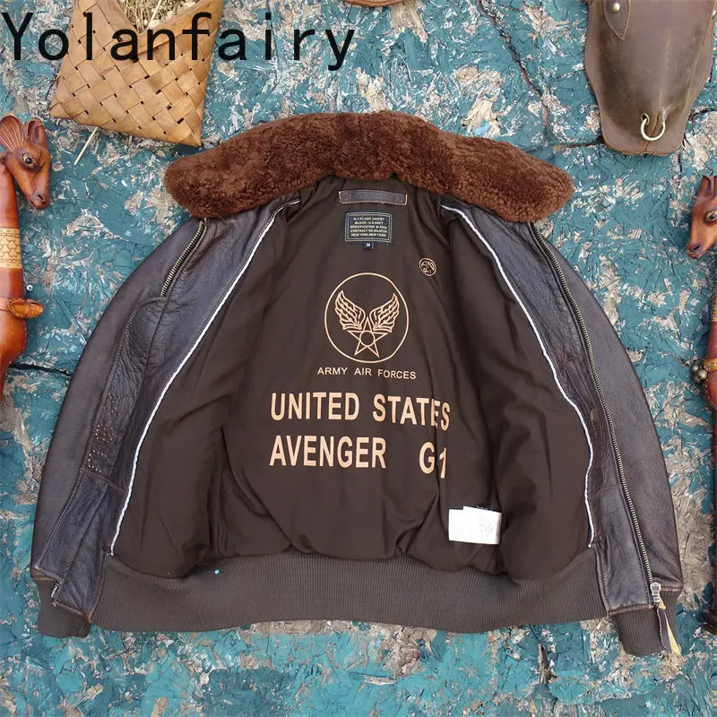 YOLANFAIRY Top Layer Cowhide Genuine Leather Jacket Men 2026 Winter 100% Real Leather High Quality Pure Leather Coat Man 2026