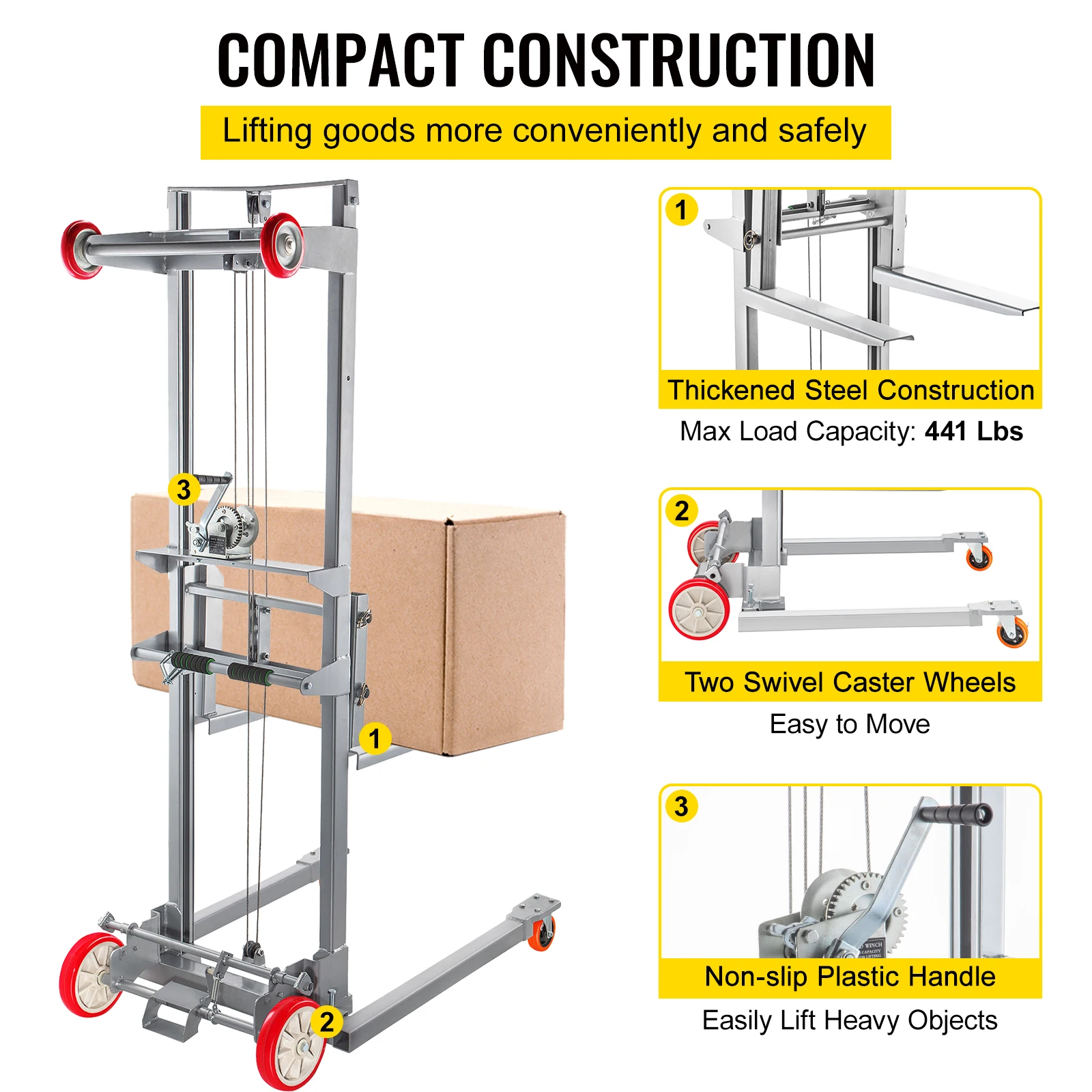 VEVOR Điều Chỉnh Straddle Tay Thắng Xe Đẩy Bằng Tay Thắng Bộ Xếp Hình 441 Lbs/551 Lbs Dung Lượng 106.3in / 63in Tối Đa chiều Cao