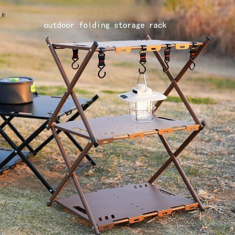 Outdoor Camping And Glamping - 3-Tier Foldable Camping Storage Rack Aluminum