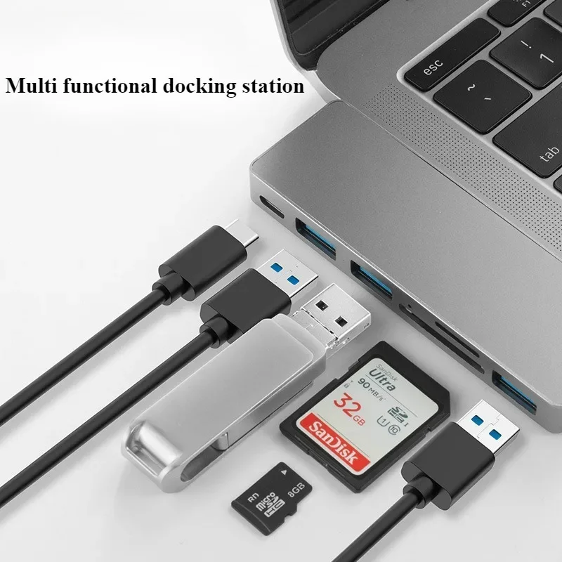 USB C Hub Suitable for 6-in-1 Multi Interface Dual Head C-type Docking Station Tablets and Laptops