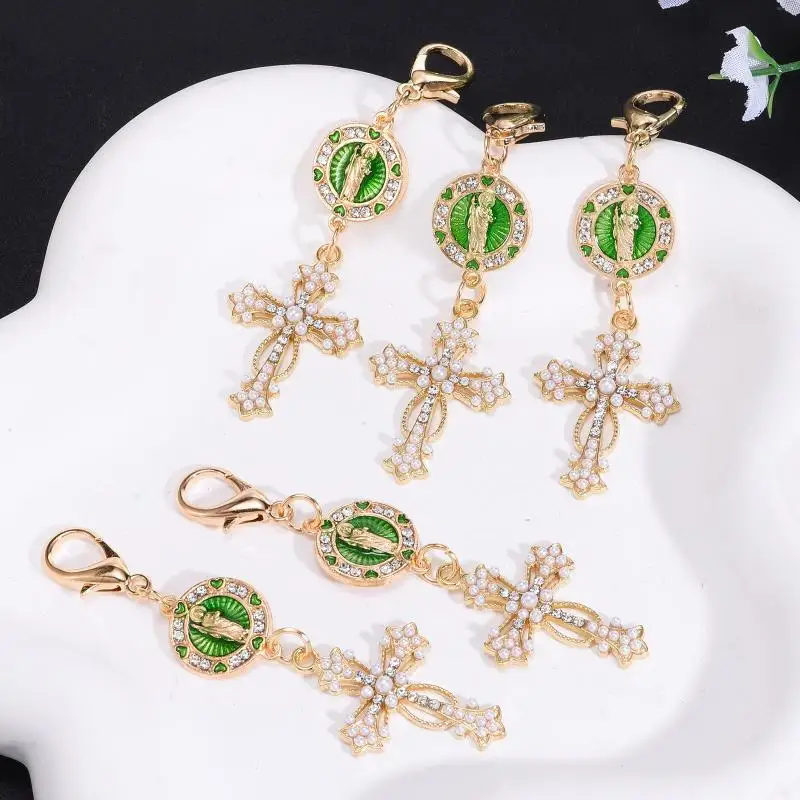 1Pc Rhinestone St Jude Cross Keychain Charms Religious Saint Jude Medal Bag Pendants For Baptism Communion Confirmation Gues