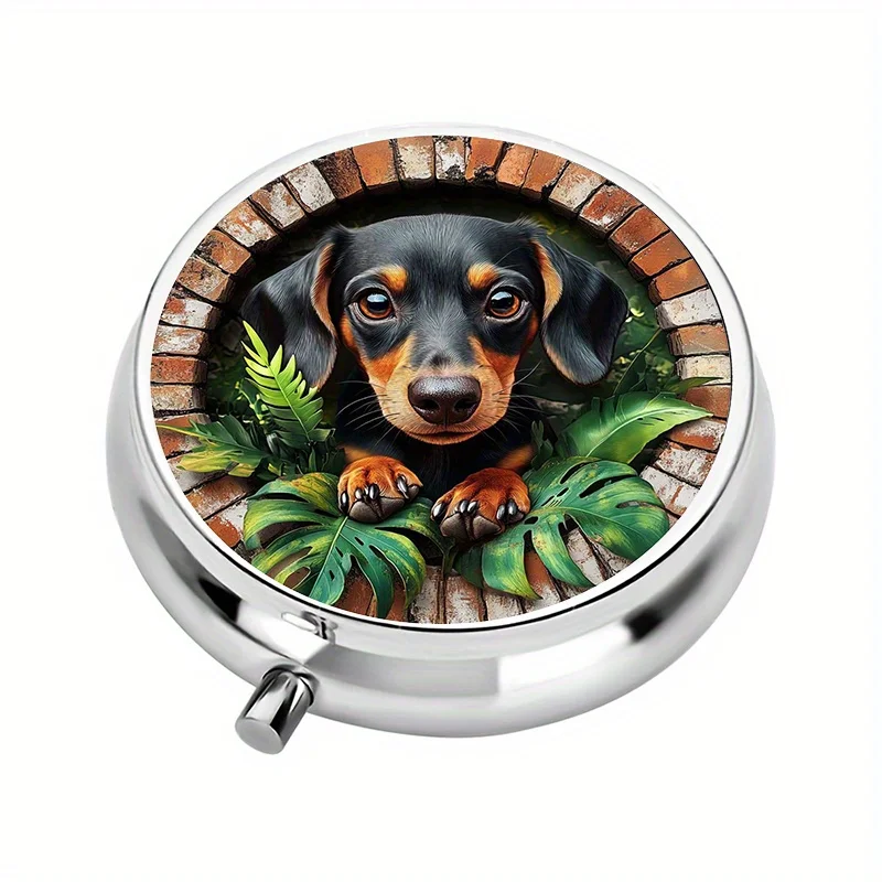 1 piece, portable travel pill box, 3 compartments, cute dog-shaped pill box, wallet pill box, portable home medicine storage box, decorative metal pill box for storing medicines and vitamins