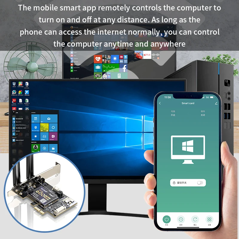 EDUP Smart Switch Remote Control Adapter PCIe WiFi Card 600/3000Mbps Smart Network Card Switch Blue-tooth Computer Reset Switch