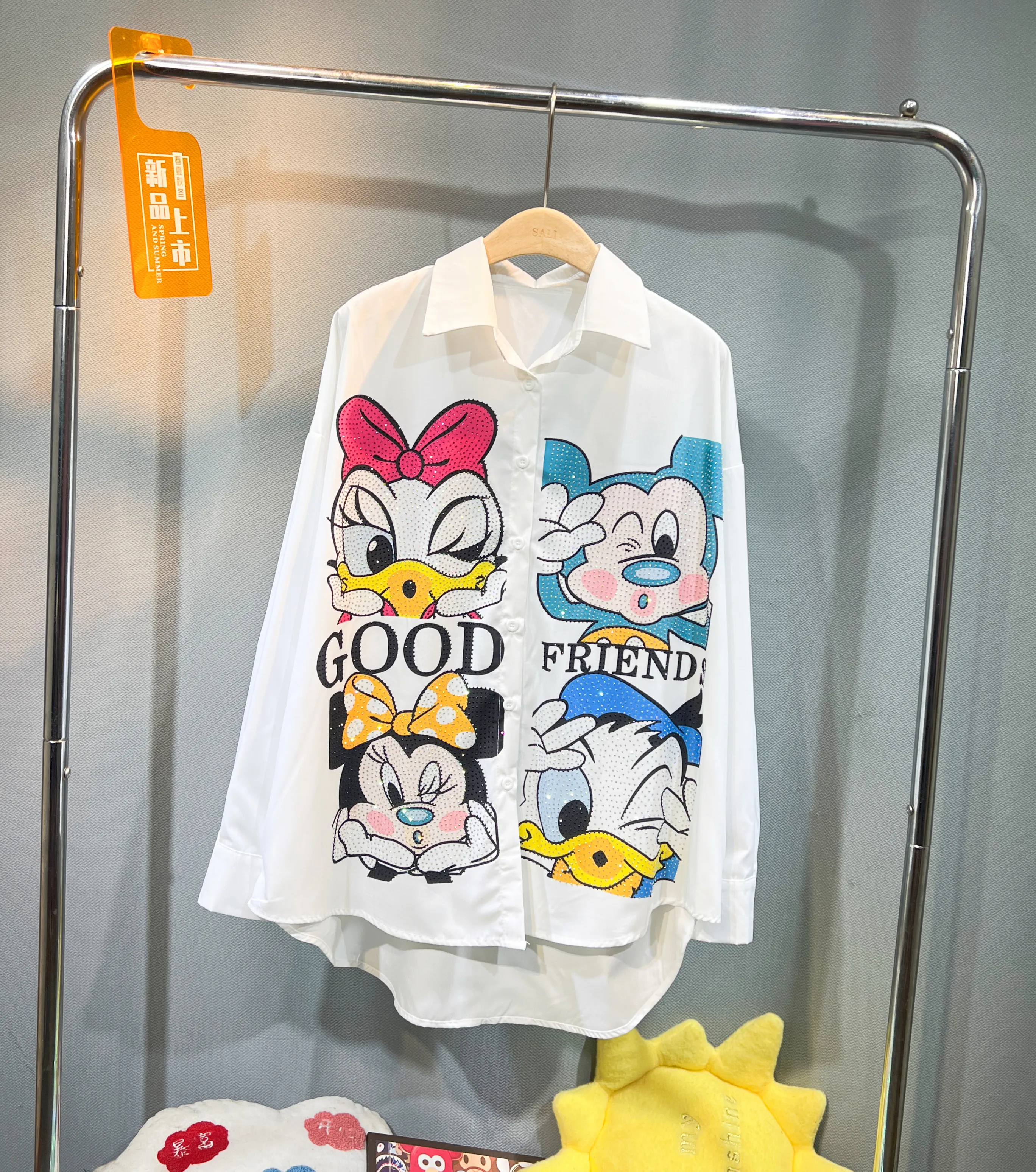 European Station Trendy Brand Heavy Industry Printed Cartoon Shirt Women's 2025 Autumn New Loose Versatile Long Sleeve Top