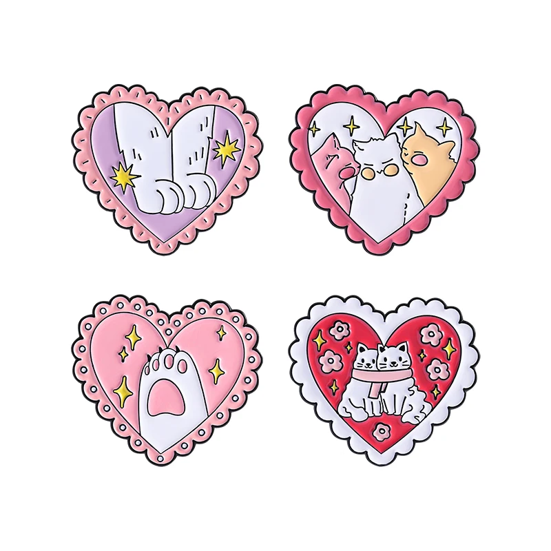 

Cute Romantic Cat's Paw Brooch Enamel Pins Fashion Pink Heart Shape Cat Brooches Backpack Lapel Badge Jewelry Gift for Friends