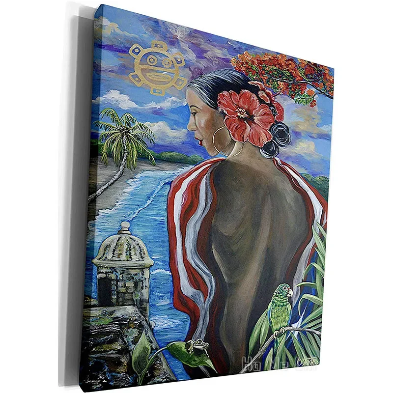 Image Of Woman With Puerto Rican Imagery Museum Grade Canvas Wrap