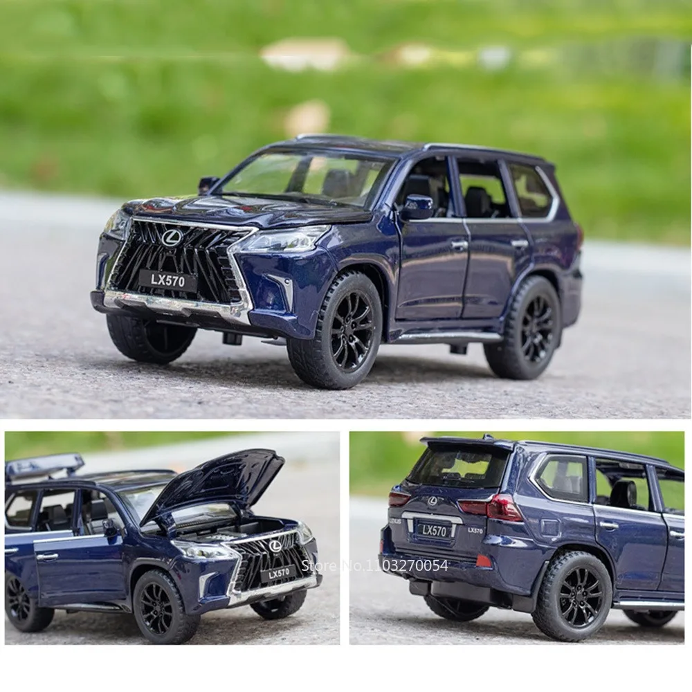 1/32 LX570 SUV Car Model Toys Diecast Alloy 6 Door Can Opened Rubber Tires Sound Light Pull Back Vehicle for Kids Birthday Gifts