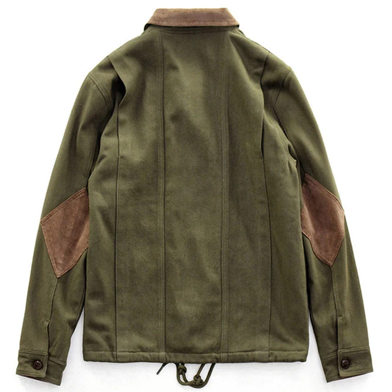 Men's Thick Velvet Jacket Vintage Military Style Multi-pocket Cargo Coat Green Slim Workwear Overcoat Male