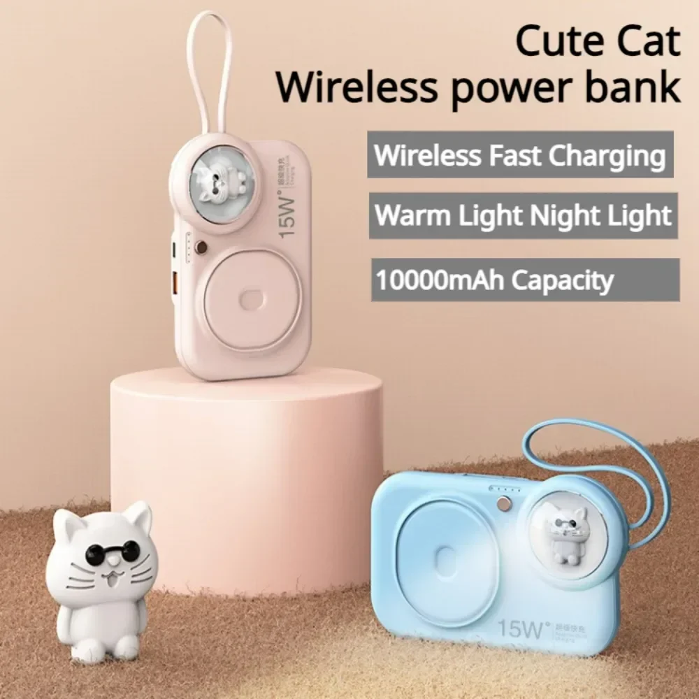 10000mAh Cute Power Bank z lekką szybką bezprzewodową ładowarką 15W zewnętrzną baterię 22.5W PD USB C dla IPhone 14 13 Xiaomi Huawei