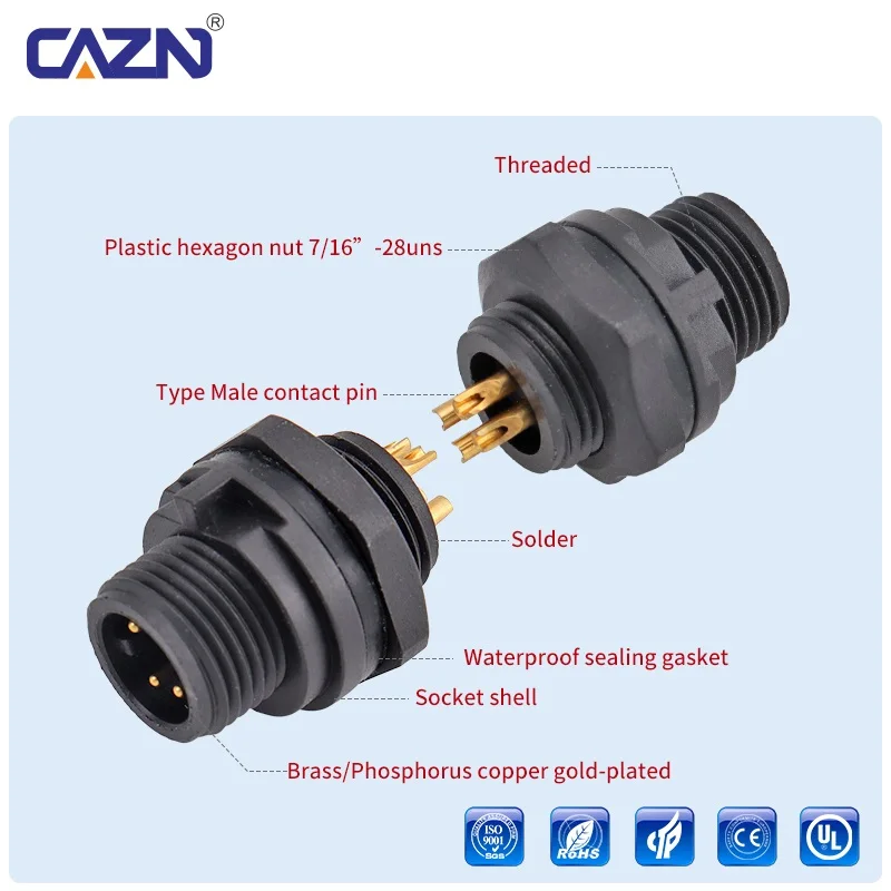 E7 Threaded Receptacle Socket Male 2-8 Pin Front Rear PCB Flange Mount IP67 for LED Display & Automation Equipment