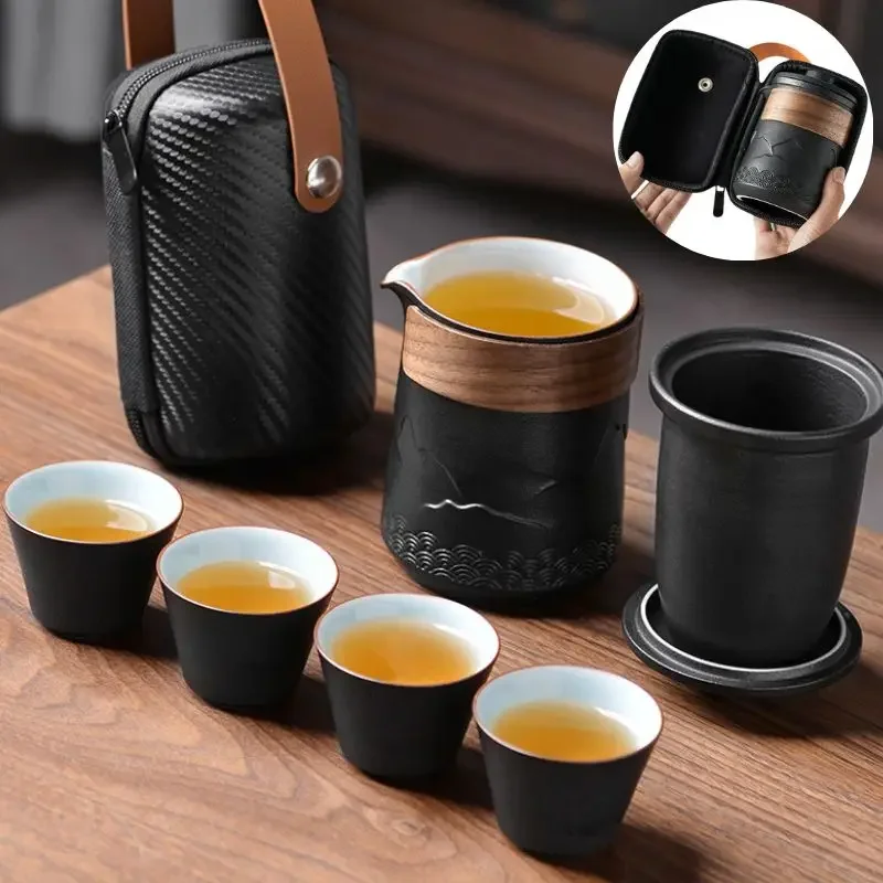 Kuai Ke Cup Travel Tea Set Carrying Bag Kung Fu Single One Pot Four Cup Outdoor Teapot Small Set