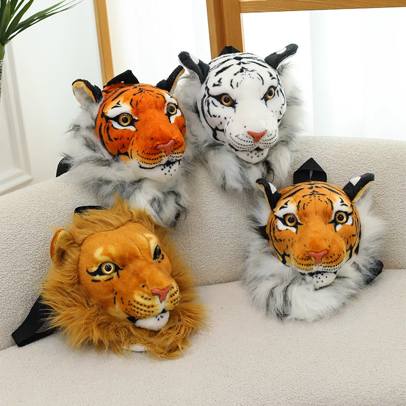 Couple Plush Backpack Tiger Lion Head Backpack Men And Women Plush Bag Party Gathering Personalized Creative Trend Animal Design