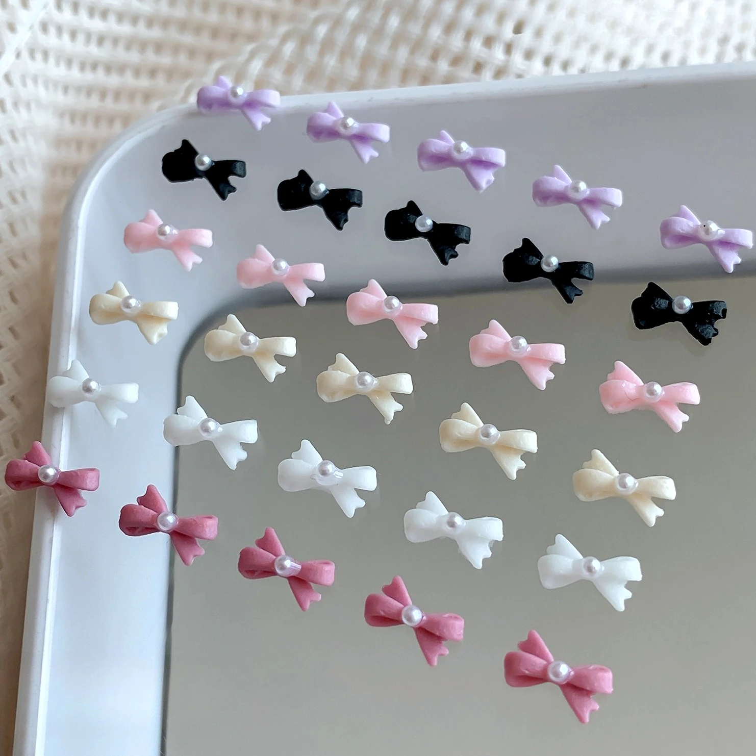 

French Elegant Pearl Bowknot Colorful Cute Resin Sweet Small Bow Tie Mini Ribbon Charms Nail Art Decoration Manicure Accessories