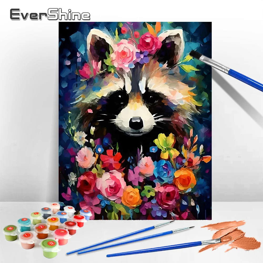 Evershine Paint Kit Raccoon Handpainted Art Drawing By Numbers Set Animal Adult Number Painting Home Decoration