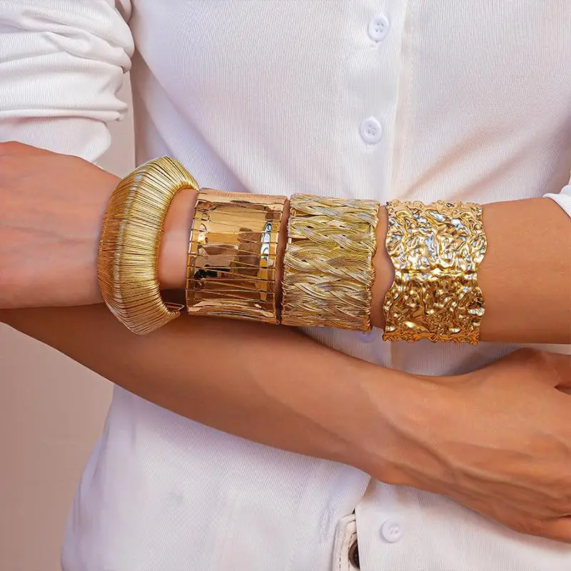 Punk Metal Bracelets For Women Men Geometric Cuff Bangles Personality Exaggerated Hand Jewelry